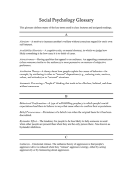 Social Psychology Glossary