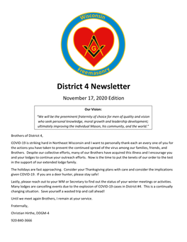 District 4 Newsletter November 17, 2020 Edition