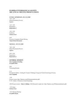 Florida Entomological Society 2005 Annual Meeting Presentations