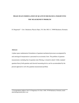 Phase Space Formulation of Quantum Mechanics