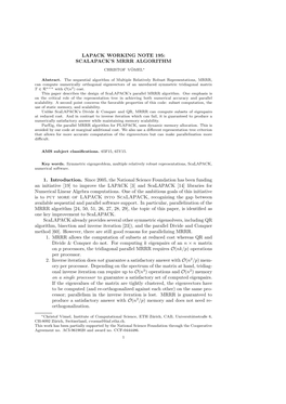 LAPACK WORKING NOTE 195: SCALAPACK's MRRR ALGORITHM 1. Introduction. Since 2005, the National Science Foundation Has Been Fund