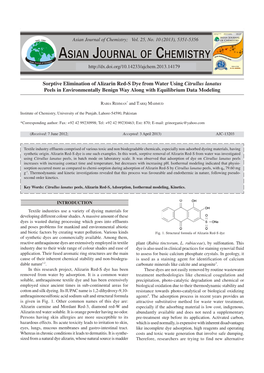 Sorptive Elimination of Alizarin Red-S Dye from Water Using Citrullus Lanatus Peels in Environmentally Benign Way Along with Equilibrium Data Modeling