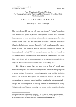 From Weaklings to Wounded Warriors: the Changing Portrayal of War-Related Post Traumatic Stress Disorder in American Cinema