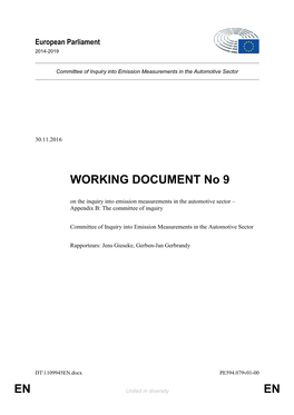 EN EN WORKING DOCUMENT No 9