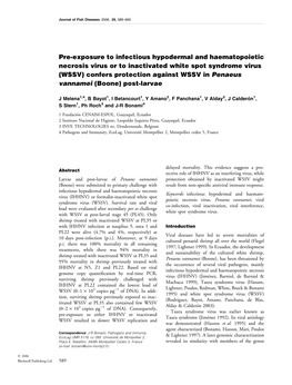 Pre-Exposure to Infectious Hypodermal and Haematopoietic Necrosis Virus Or to Inactivated White Spot Syndrome Virus