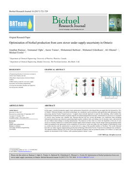 Optimization of Biofuel Production from Corn Stover Under Supply Uncertainty in Ontario