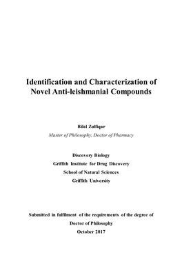 Identification and Characterization of Novel Anti-Leishmanial Compounds