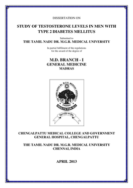 Study of Testosterone Levels in Men with Type 2 Diabetes Mellitus