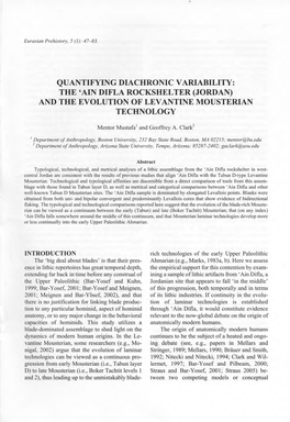 Ain Difla Rockshelter (Jordan) and the Evolution of Levantine Mousterian Technology