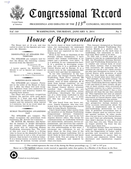 Congressional Record United States Th of America PROCEEDINGS and DEBATES of the 113 CONGRESS, SECOND SESSION