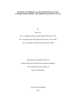 Reading and Writing As Transformative Action in Maria Irene Fornes’ and Adrienne Kennedy’S Plays