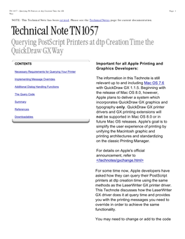 Important for All Apple Printing and Graphics Developers: the Information in This Technote Is Still Relevant up to and Including