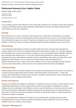 Pediculosis Humanis (Lice, Capitis, Pubis)