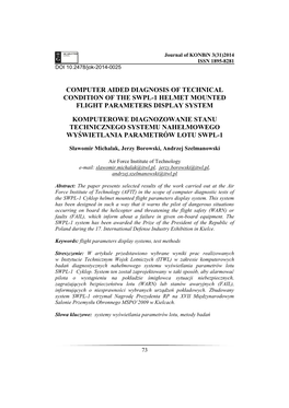 Computer Aided Diagnosis of Technical Condition of the Swpl-1 Helmet Mounted Flight Parameters Display System