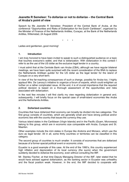 To Dollarize Or Not to Dollarize – the Central Bank of Aruba’S Point of View