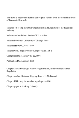 Brokerage, Market Fragmentation, and Securities Market Regulation