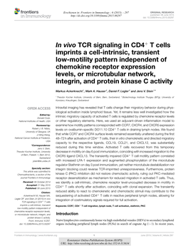 In Vivo TCR Signaling in CD4+ T Cells Imprints a Cell-Intrinsic, Transient