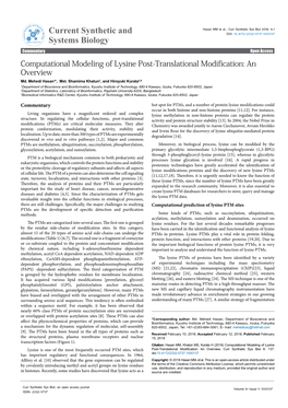 Computational Modeling of Lysine Post-Translational Modification: an Overview Md