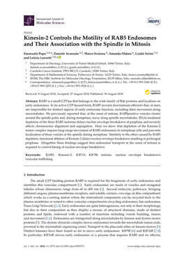 Kinesin-2 Controls the Motility of RAB5 Endosomes and Their Association with the Spindle in Mitosis