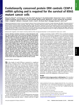 Evolutionarily Conserved Protein ERH Controls CENP-E Mrna Splicing