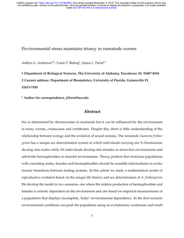 Environmental Stress Maintains Trioecy in Nematode Worms