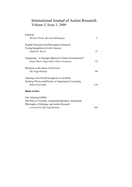 International Journal of Action Research Volume 5, Issue 1, 2009