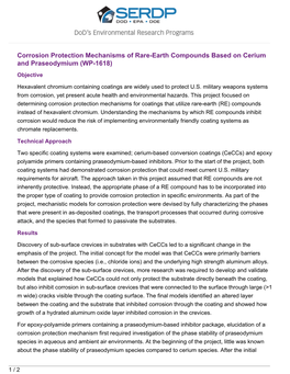 Corrosion Protection Mechanisms of Rare-Earth Compounds Based on Cerium and Praseodymium (WP-1618) Objective