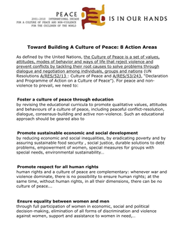 Toward Building a Culture of Peace: 8 Action Areas