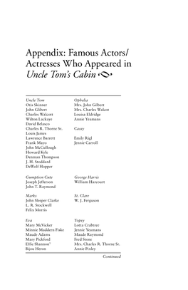 Appendix: Famous Actors/ Actresses Who Appeared in Uncle Tom's Cabin