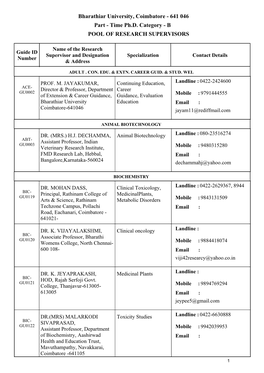 Bharathiar University, Coimbatore - 641 046 Part - Time Ph.D