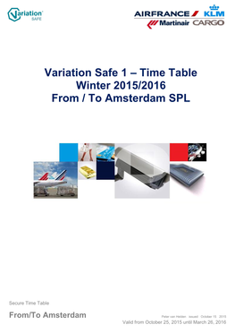 Time Table Winter 2015/2016 from / to Amsterdam