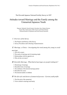 Attitudes Toward Marriage and the Family Among the Unmarried Japanese Youth