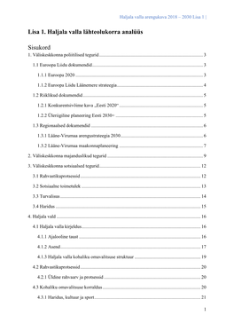 Haljala Valla Arengukava 2018 – 2030 Lisa 1 |
