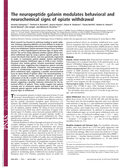 The Neuropeptide Galanin Modulates Behavioral and Neurochemical Signs of Opiate Withdrawal