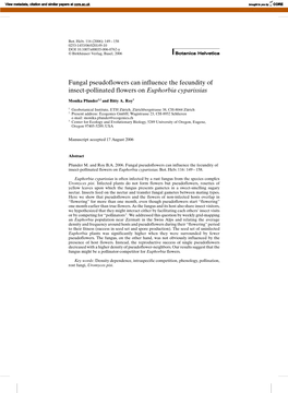 Fungal Pseudoflowers Can Influence the Fecundity of Insect-Pollinated Flowers on Euphorbia Cyparissias