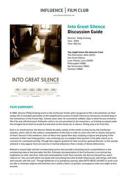 Into Great Silence Discussion Guide