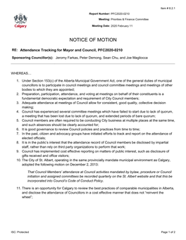 Attendance Tracking for Mayor and Council, PFC2020-0210