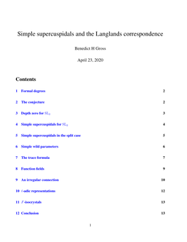 Simple Supercuspidals and the Langlands Correspondence