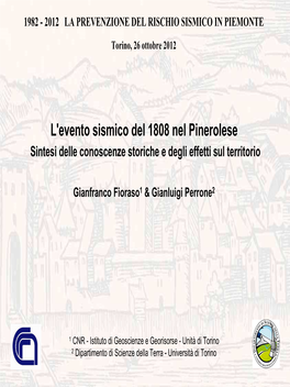 L'evento Sismico Del 1808 Nel Pinerolese Sintesi Delle Conoscenze Storiche E Degli Effetti Sul Territorio