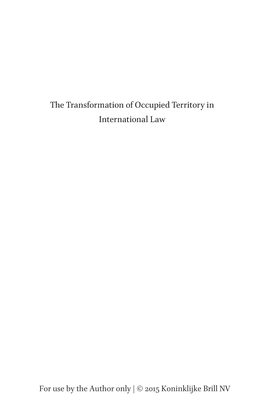 The Transformation of Occupied Territory in International Law