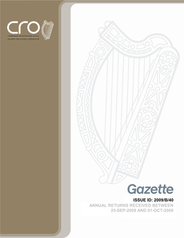 Issue Id: 2009/B/40 Annual Returns Received Between 25-Sep-2009 and 01-Oct-2009 Index of Submission Types
