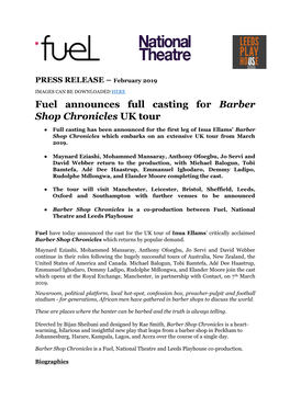 Fuel Announces Full Casting for Barber Shop Chronicles UK Tour
