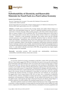 Substitutability of Electricity and Renewable Materials for Fossil Fuels in a Post-Carbon Economy