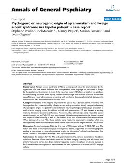 Annals of General Psychiatry Biomed Central