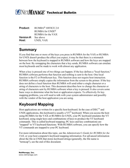 Summary Keyboard Mapping