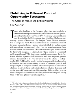 Mobilizing in Different Political Opportunity Structures: the Cases of French and British Muslims