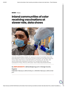 Inland Communities of Color Receiving Vaccinations at Slower Rate, Data Shows – Press Enterprise ___