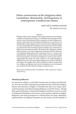 Filmic Constructions of the (Religious) Other: Laestadians, Abnormality, and Hegemony in Contemporary Scandinavian Cinema