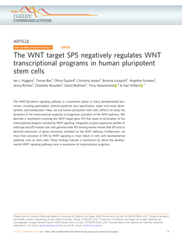The WNT Target SP5 Negatively Regulates WNT Transcriptional Programs in Human Pluripotent Stem Cells