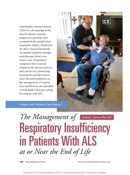 Respiratory Insufficiency in Patients with ALS at Or Near the End of Life